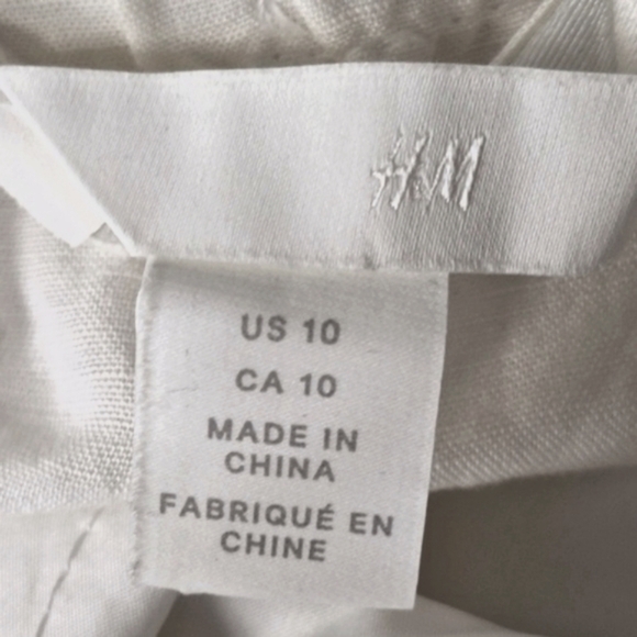H&M White Linen Blend Paperbag Waist Pants Size 10 - Picture 10 of 11